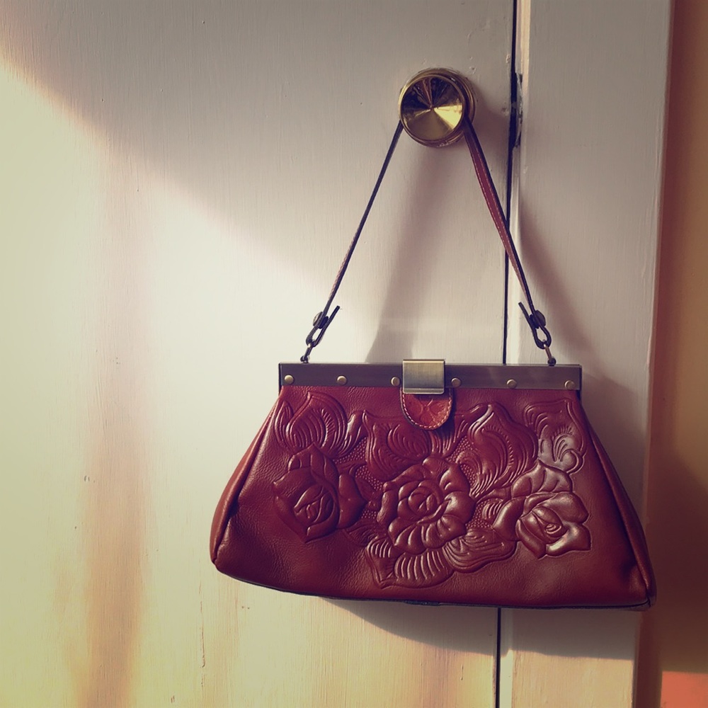 Patricia Nash Ferrara Rose-Embossed Frame Satchel